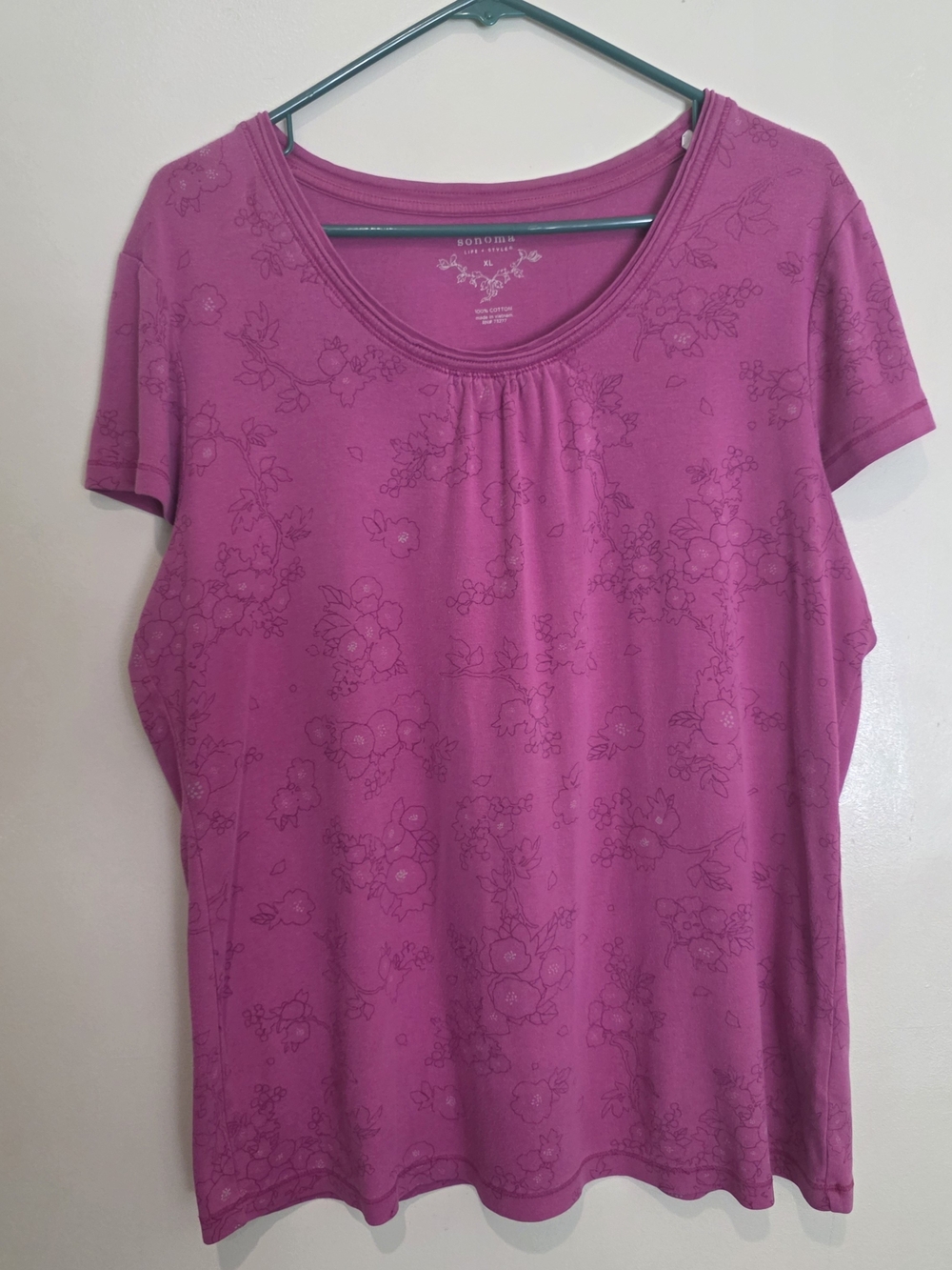 Sonoma Life + Style Women's Pink Floral Knit Cotton Scoop Neck T-Shirt XL Summer